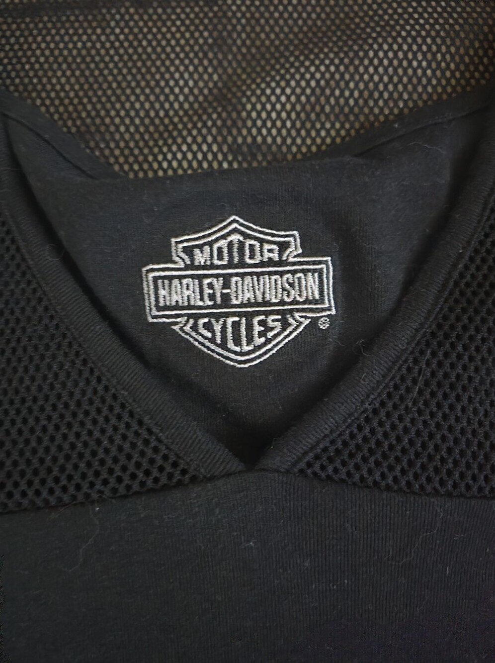 Harley-Davidson Black Mesh V-Neck Short Sleeve Top - Picture 2 of 6